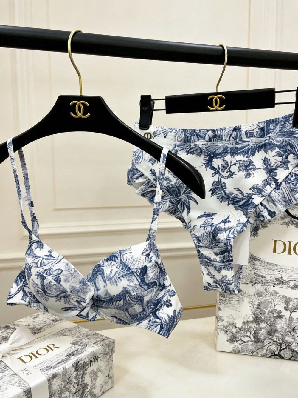 Dior Blue Toile de Jouy Ruffled Bikini Set - Picture 3 of 6